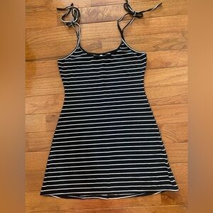Honey Punch Black White Striped Mini Dress Tie Strap Ribbed Bodycon Size L